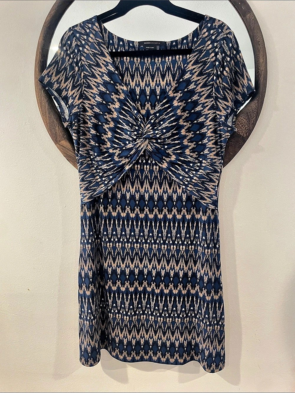 BCBGMAXAZRIA Geometric Mini Dress in Blue & Gold Like New